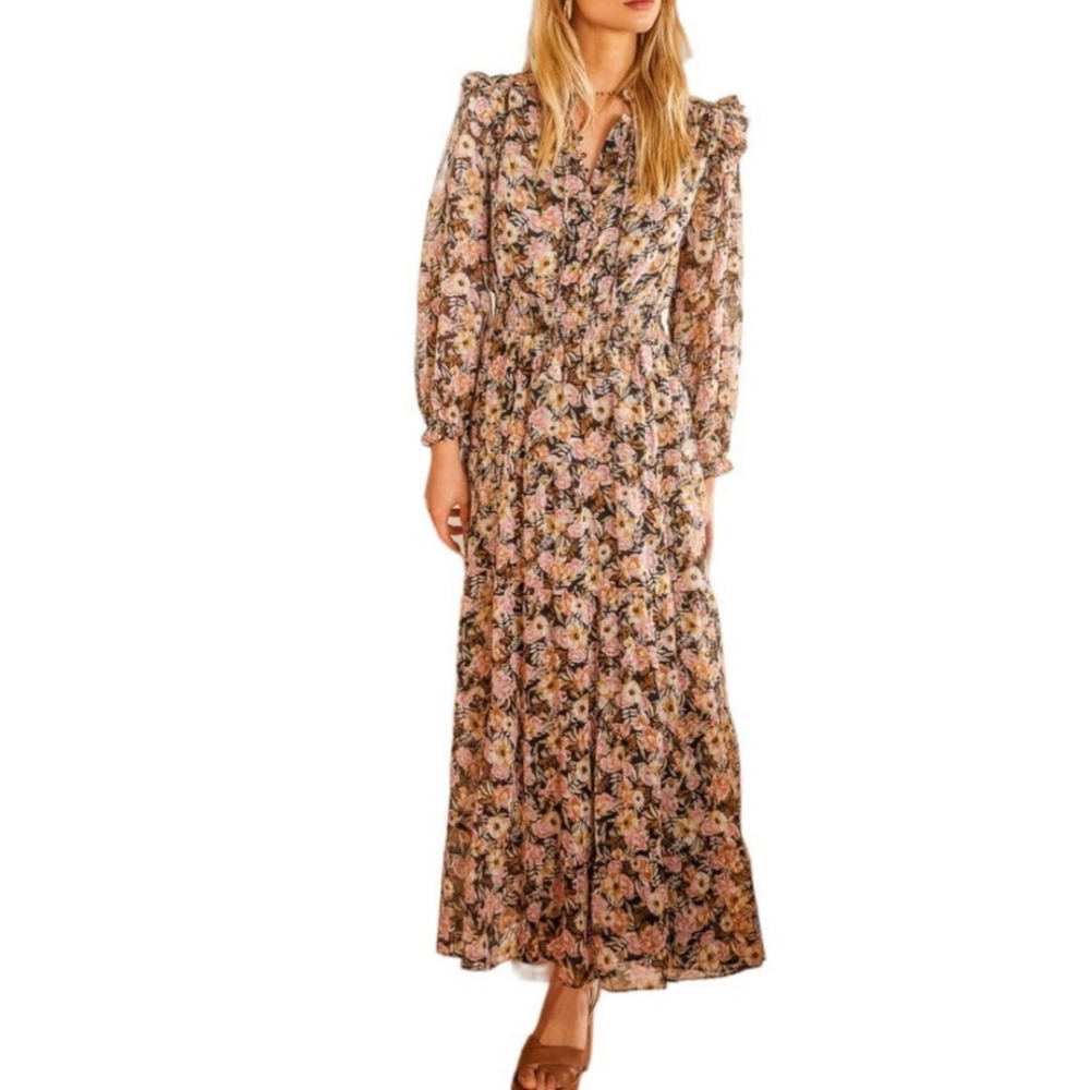 Dress Forum Womens Chiffon Floral Maxi Boho Peasant Dress Size Small